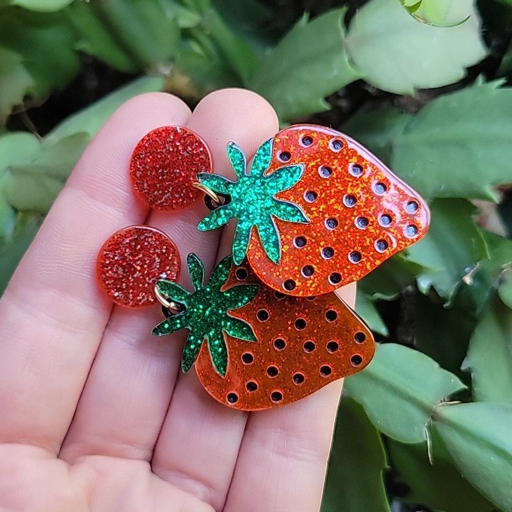 Glitter Strawberry Drop Earrings